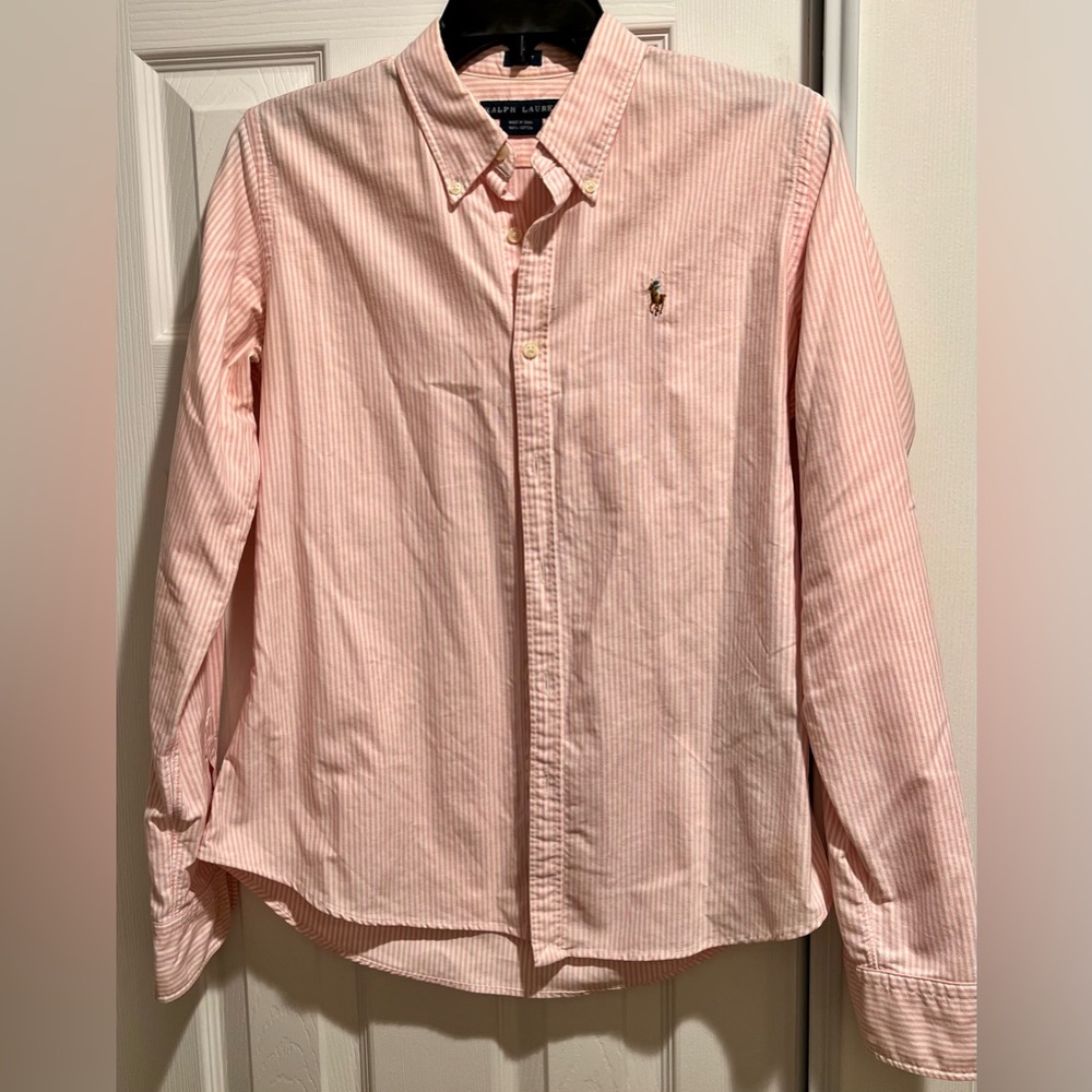 Ralph Lauren Boy's Slim Fit Striped Cotton Dress Shirt - Size 10 in Pink